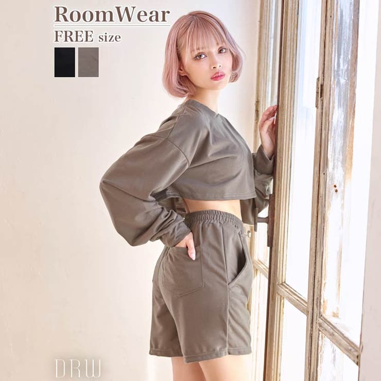 クロップド丈スウェットトップス&ショートパンツルームウェア | Dazzy | 詳細画像4 