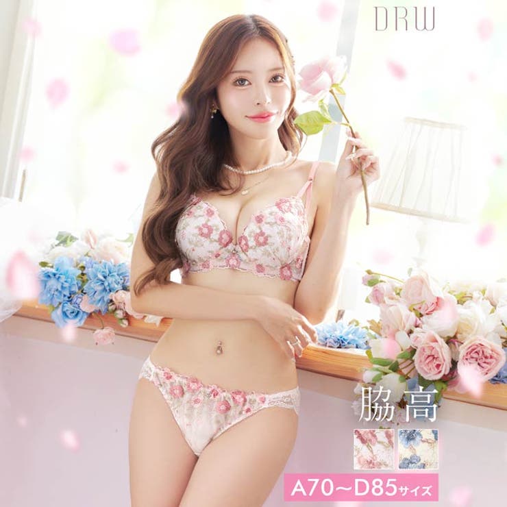 メロウフラワーブロッサム脇高ブラジャー&フルバックショーツ | Dazzy | 詳細画像1 