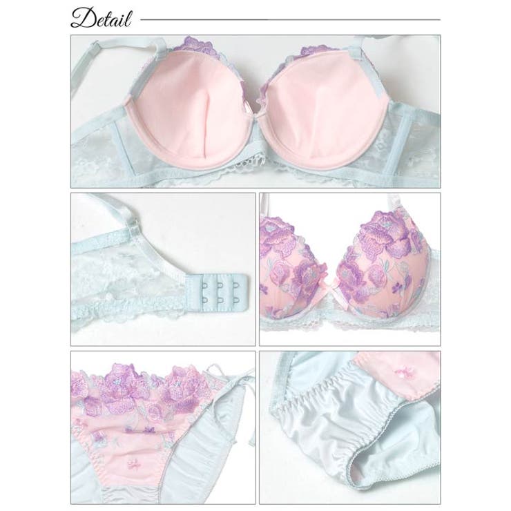 フェミニンパステルピオニーブラジャー&サイド紐フルバックショーツ | Dazzy | 詳細画像10 
