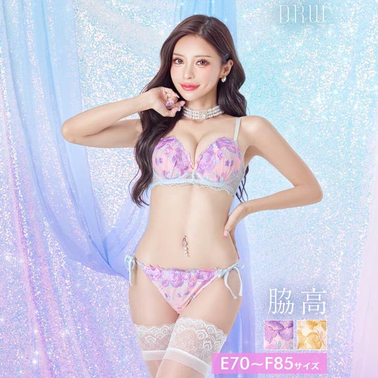 [EFサイズ] フェミニンパステルピオニブラジャー&サイド紐フルバックショーツ | Dazzy | 詳細画像1 