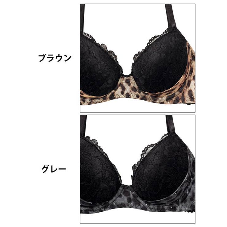レオパードラインストーン脇高ブラジャー&バック透けTバックショーツ