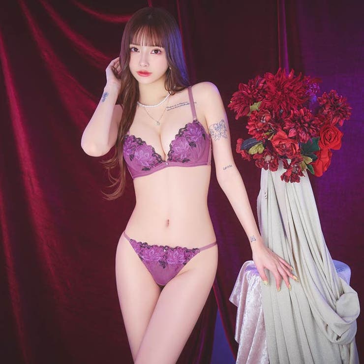 マスカレードディープフラワー脇高ブラジャー&Tバックショーツ | Dazzy | 詳細画像3 