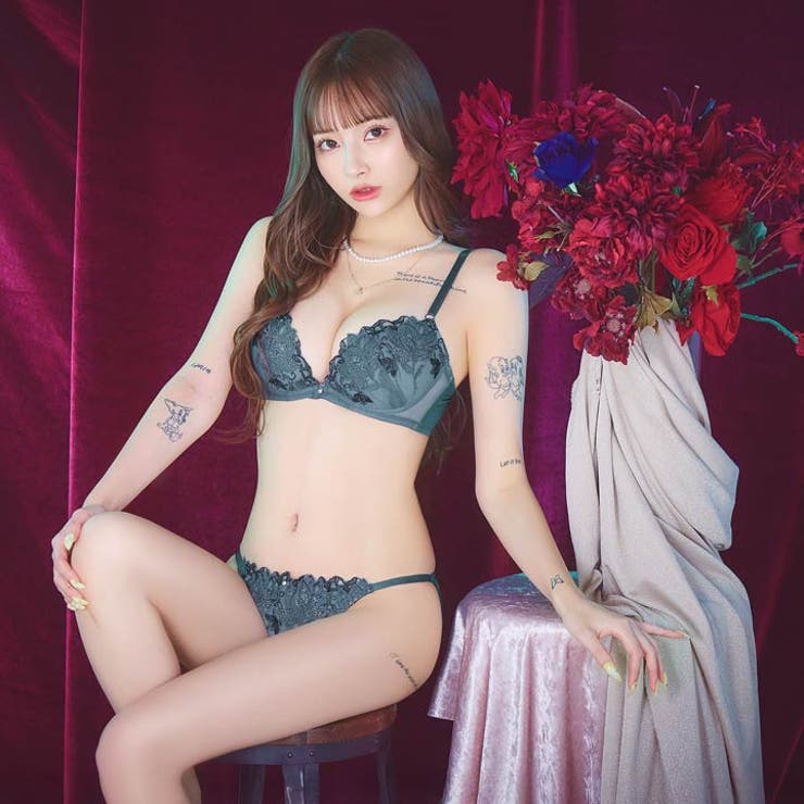 [EFサイズ] マスカレードディープフラワー脇高ブラジャー&フルバックショーツ | Dazzy | 詳細画像3 