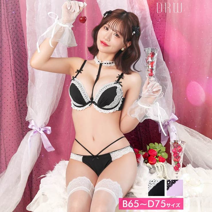 ゴシックレースチョーカーブラジャー&フルバックショーツ | Dazzy | 詳細画像1 