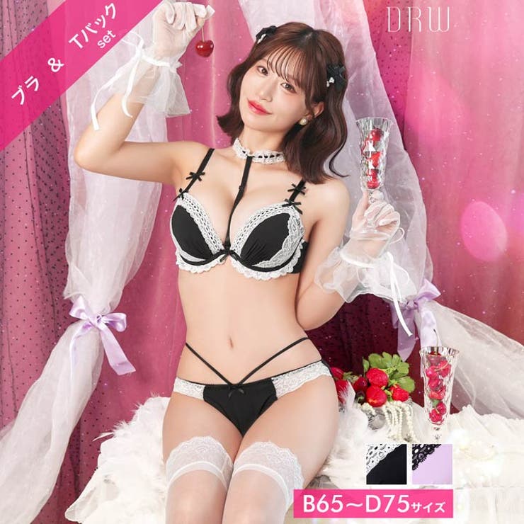 ゴシックレースチョーカーブラジャー&Tバックショーツ | Dazzy | 詳細画像1 