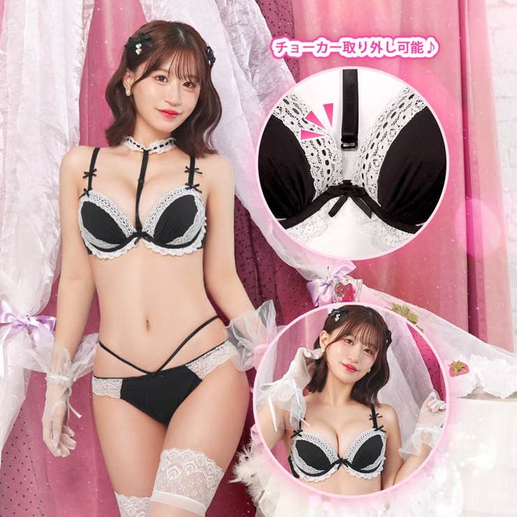 ゴシックレースチョーカーブラジャー&Tバックショーツ | Dazzy | 詳細画像2 