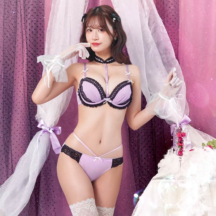 ゴシックレースチョーカーブラジャー&Tバックショーツ | Dazzy | 詳細画像7 