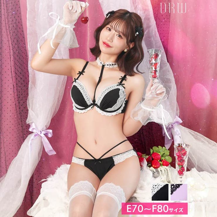 [EFサイズ] ゴシックレースチョーカーブラジャー&フルバックショーツ | Dazzy | 詳細画像1 