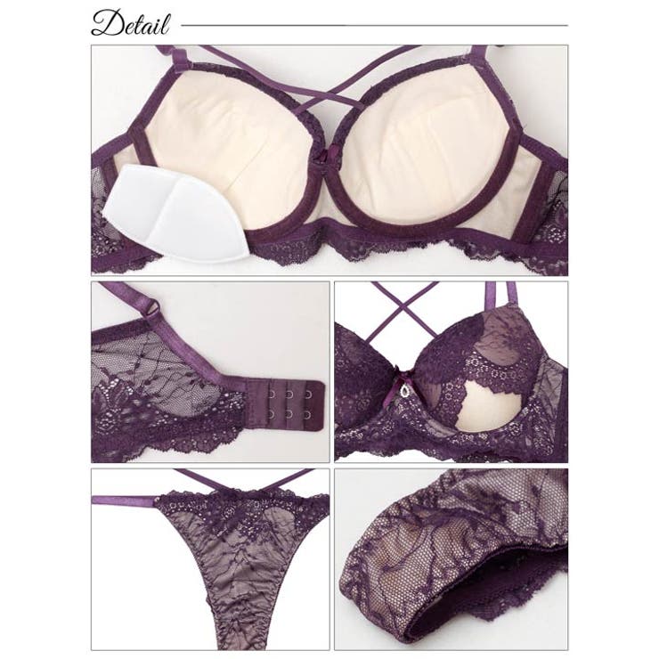 [EFサイズ] クロスカットアウトレーシィブラジャー&バック透けTバックショーツ | Dazzy | 詳細画像10 