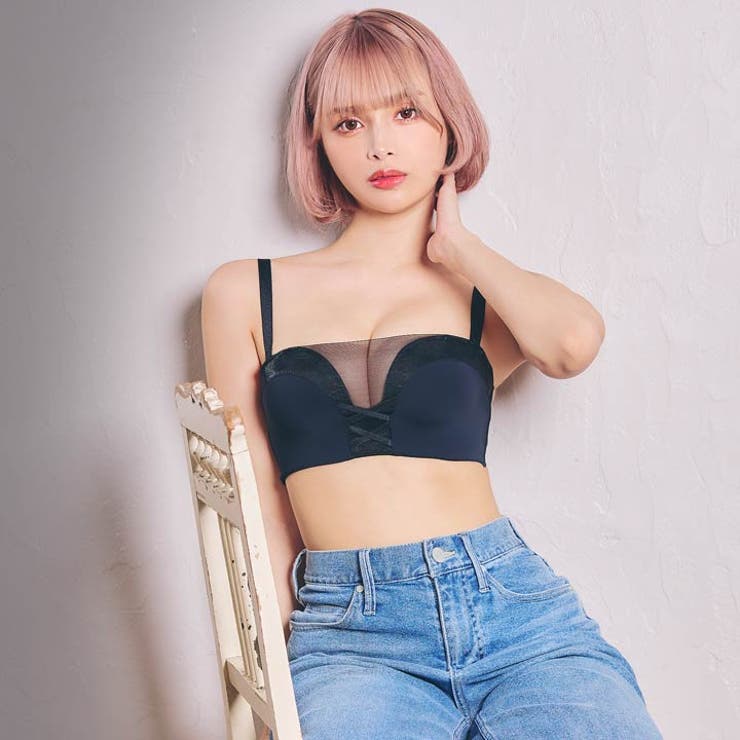 [ノンワイヤー] シースルーレースアップチューブブラジャー単品 | Dazzy | 詳細画像3 