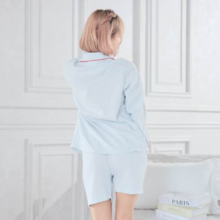 バイカラーパイピングシャツトップス&ショートパンツルームウェア | Dazzy | 詳細画像4 