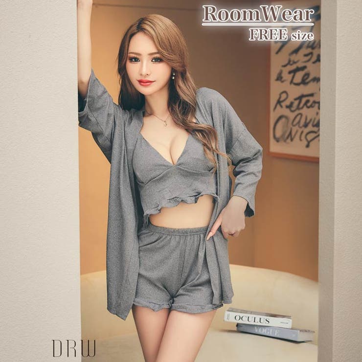 [3点セット] リラックスフリルカーディガン&キャミソール&ショートパンツルーム… | Dazzy | 詳細画像1 