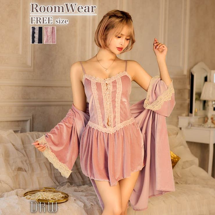 フェミニンレース ベロア キャミソール ＆ ガウン ルームウェア | Dazzy | 詳細画像3 