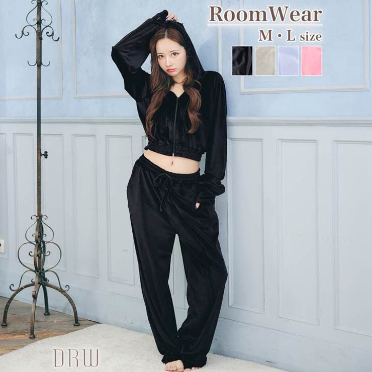 ベロアクロップドパーカー&ロングパンツルームウェア | Dazzy | 詳細画像1 