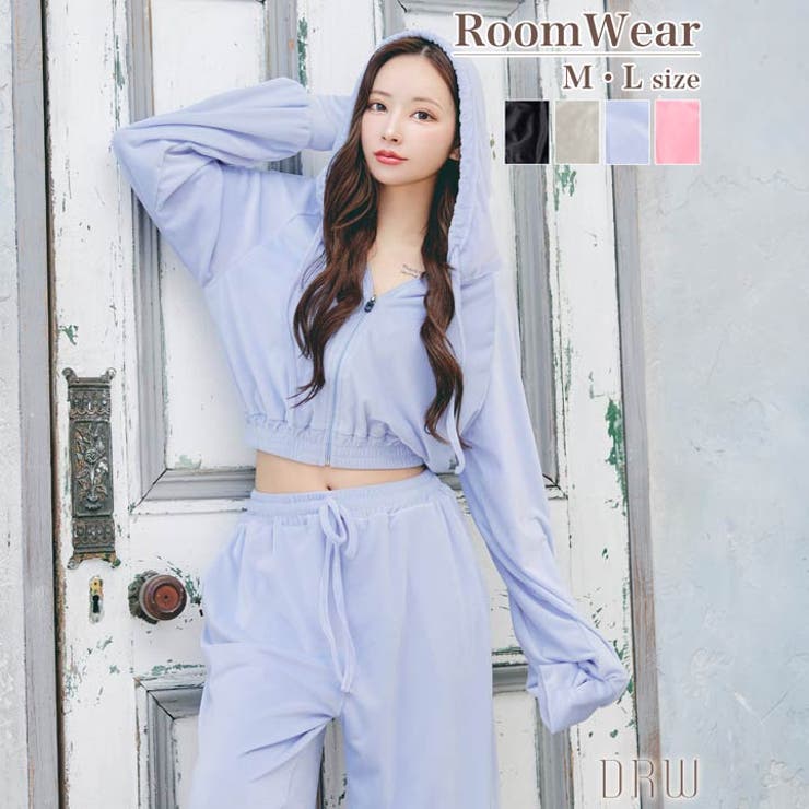 ベロアクロップドパーカー&ロングパンツルームウェア | Dazzy | 詳細画像3 