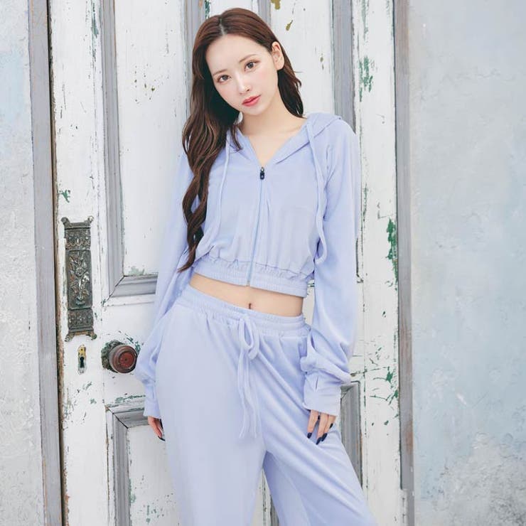 ベロアクロップドパーカー&ロングパンツルームウェア | Dazzy | 詳細画像5 