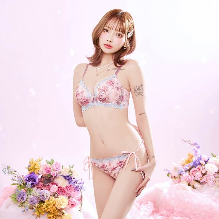 フェアリーアネモネブルーム脇高ブラジャー&サイド紐バック透けフルバックショーツ | Dazzy | 詳細画像6 