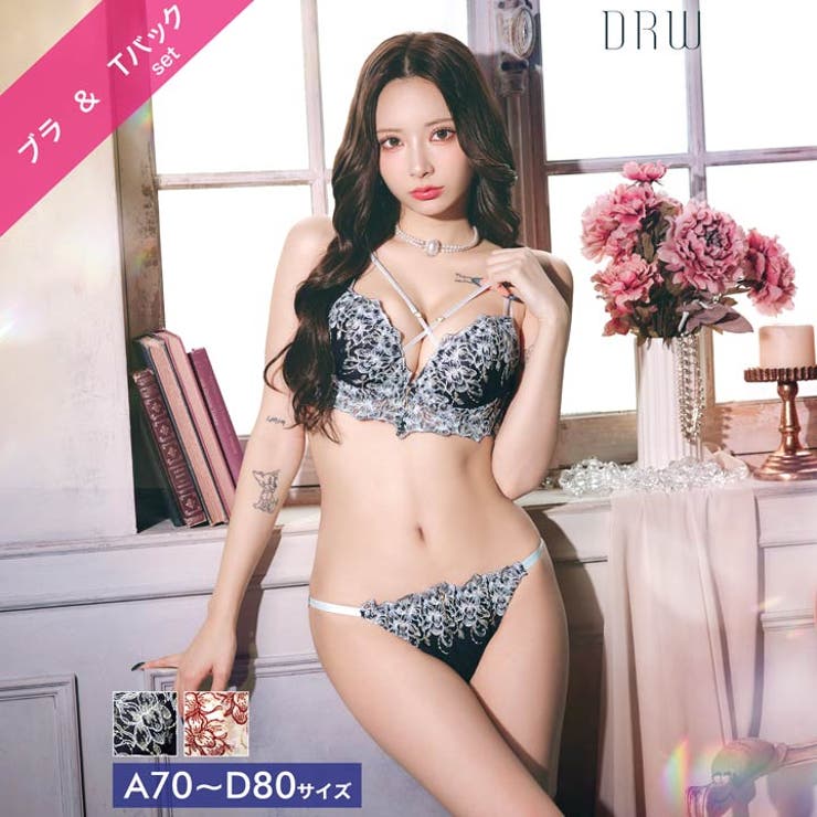 ラグジュアリーブルームストリング脇高ブラジャー&バック透けTバックショーツ | Dazzy | 詳細画像1 