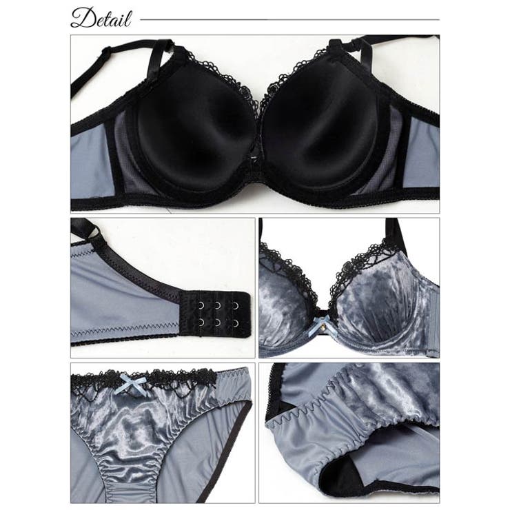 [EFサイズ] ラグジュアリーベロアローズ脇高ブラジャー&フルバックショーツ | Dazzy | 詳細画像10 