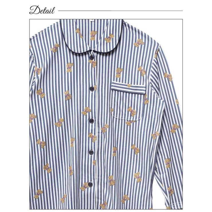 テディベアストライプ長袖トップス&ロングパンツルームウェア | Dazzy | 詳細画像10 