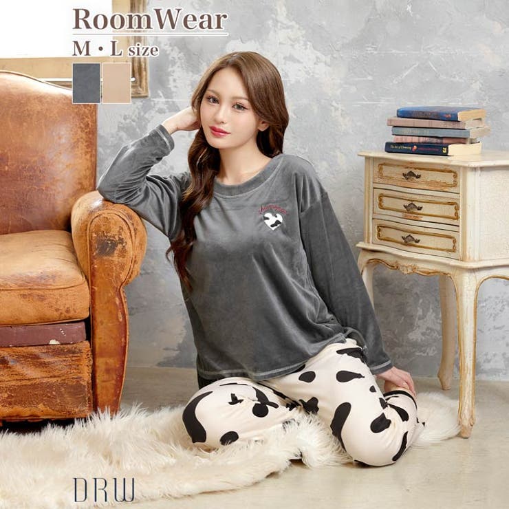 ハートカウモチーフ長袖トップス&ロングパンツルームウェア | Dazzy | 詳細画像1 