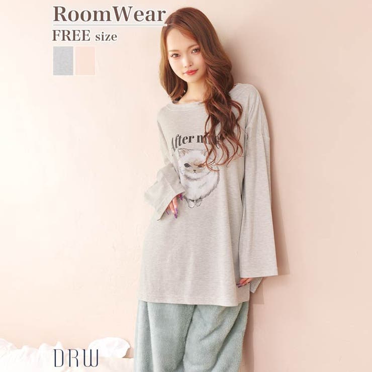 チャーミングキャット長袖トップス&ふわふわロングパンツルームウェア | Dazzy | 詳細画像1 