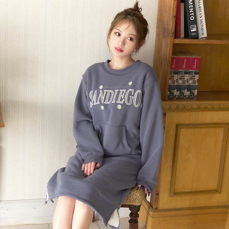 カジュアルロゴフラワー長袖ワンピースルームウェア | Dazzy | 詳細画像2 