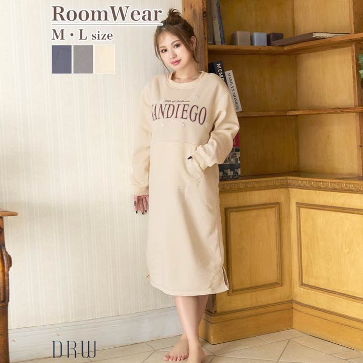 カジュアルロゴフラワー長袖ワンピースルームウェア | Dazzy | 詳細画像3 