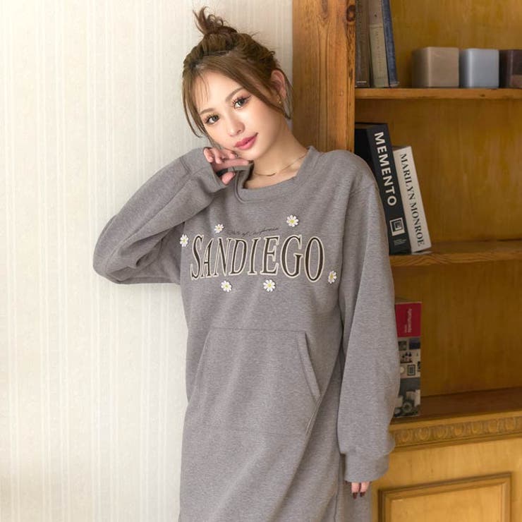 カジュアルロゴフラワー長袖ワンピースルームウェア | Dazzy | 詳細画像4 