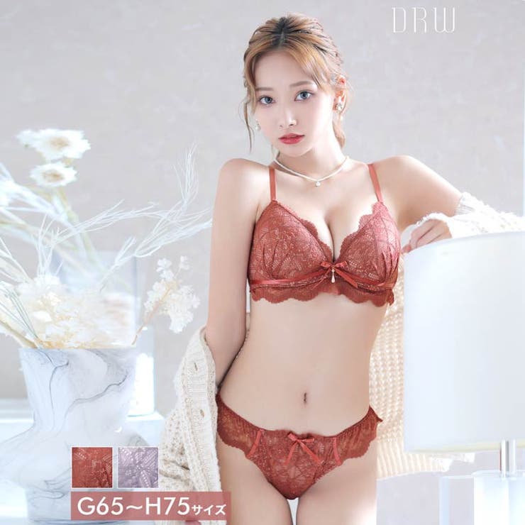 [GHサイズ] レーシィスカラップブラジャー&バック透けフルバックショーツ | Dazzy | 詳細画像1 