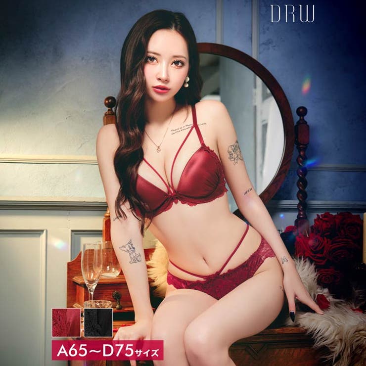 グロウサテンストリングブラジャー&バック透けフルバックショーツ | Dazzy | 詳細画像1 