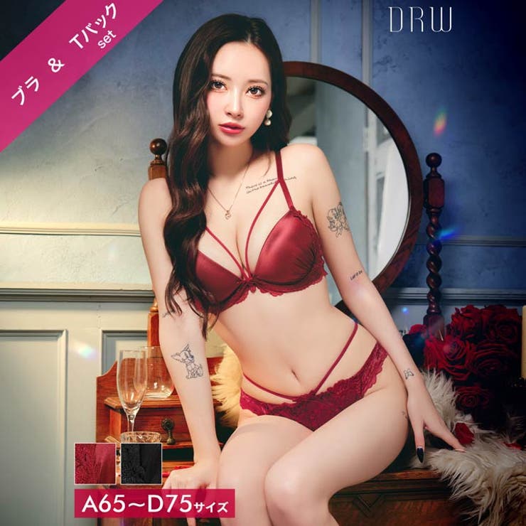 グロウサテンストリングブラジャー&バック透けTバックショーツ | Dazzy | 詳細画像1 