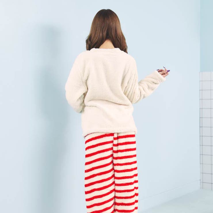 キャンディリボンボーダーもこもこトップス&ロングパンツルームウェア | Dazzy | 詳細画像4 