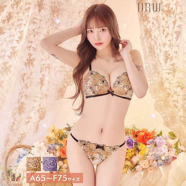 グラマラスローズブルームブラジャー&フルバックショーツ | Dazzy | 詳細画像1 