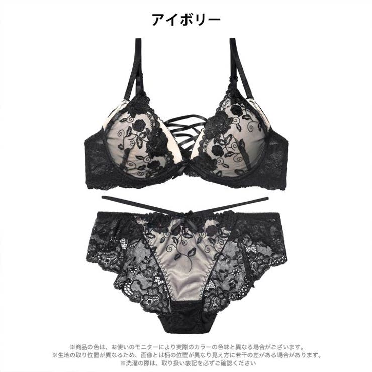 ノワールフラワーレースアップブラジャー&バック透けフルバックショーツ | Dazzy | 詳細画像8 