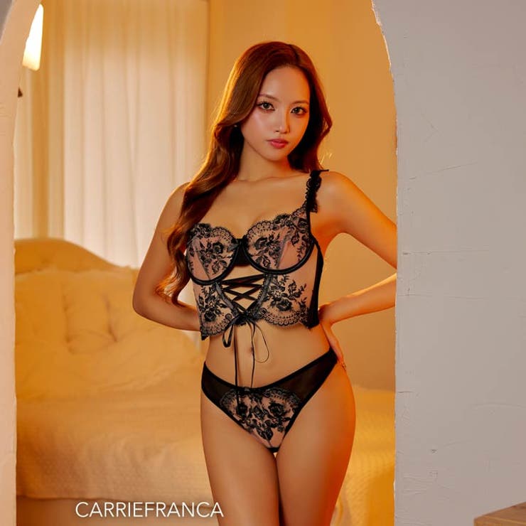 [CARRIEFRANCA]レースアップフラワービスチェブラセット | Dazzy | 詳細画像2 