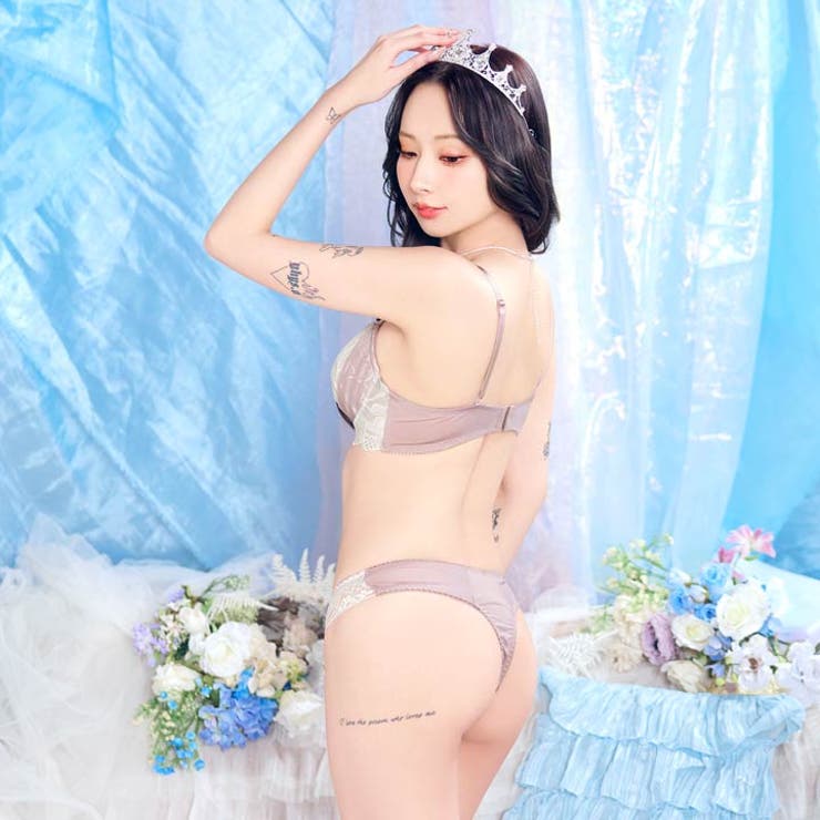 【Tバック】ボタニカルレースチュールブラジャー＆Tバックショーツ | Dazzy | 詳細画像4 