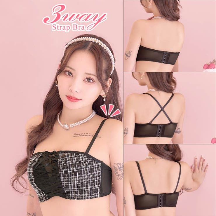 [3way]ツイードレースアップ脇高ブラジャー&フルバックショーツ | Dazzy | 詳細画像3 