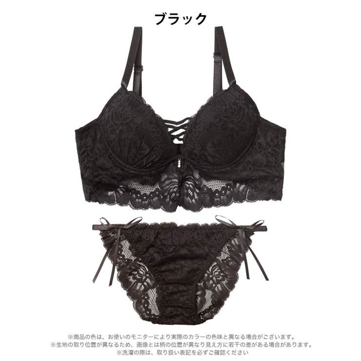 ノーブルレースアップビスチェ脇高ブラジャー&バック透けフルバックショーツ | Dazzy | 詳細画像10 