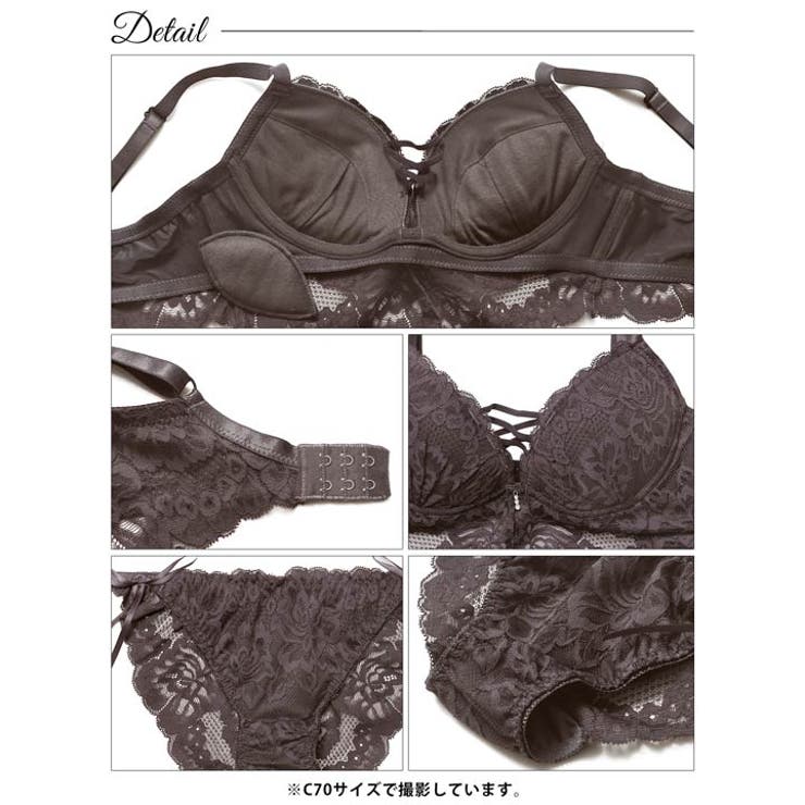 ノーブルレースアップビスチェ脇高ブラジャー&バック透けフルバックショーツ | Dazzy | 詳細画像14 