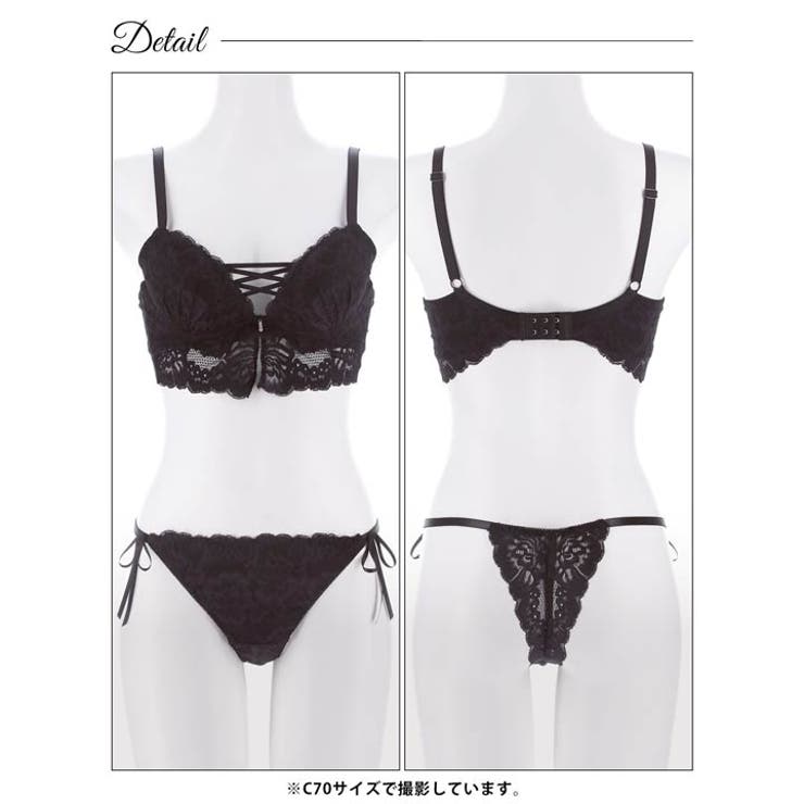 ノーブルレースアップビスチェ脇高ブラジャー&バック透けTバックショーツ | Dazzy | 詳細画像13 