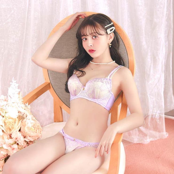 フェミニンパステルレース脇高ブラジャー&フルバックショーツ | Dazzy | 詳細画像5 