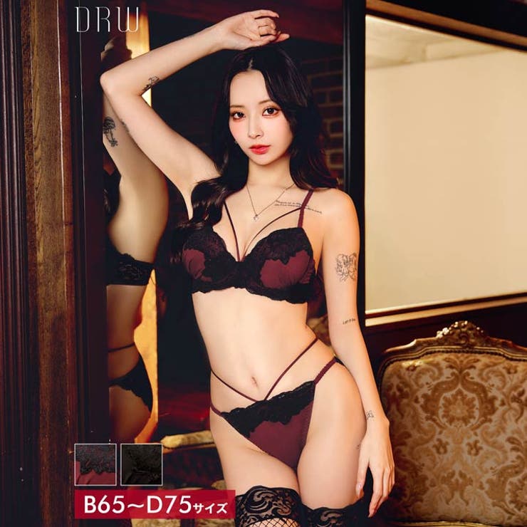 シャドウレーシィコードブラジャー&バック透けフルバックショーツ | Dazzy | 詳細画像1 