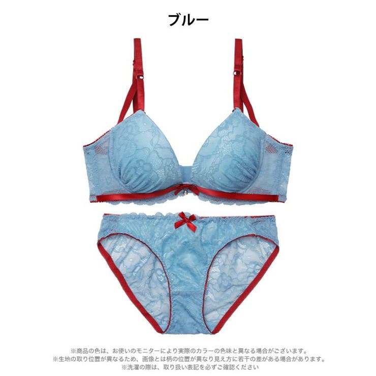 バイカラーリボンレース脇高ブラジャー&バック透けフルバックショーツ | Dazzy | 詳細画像10 