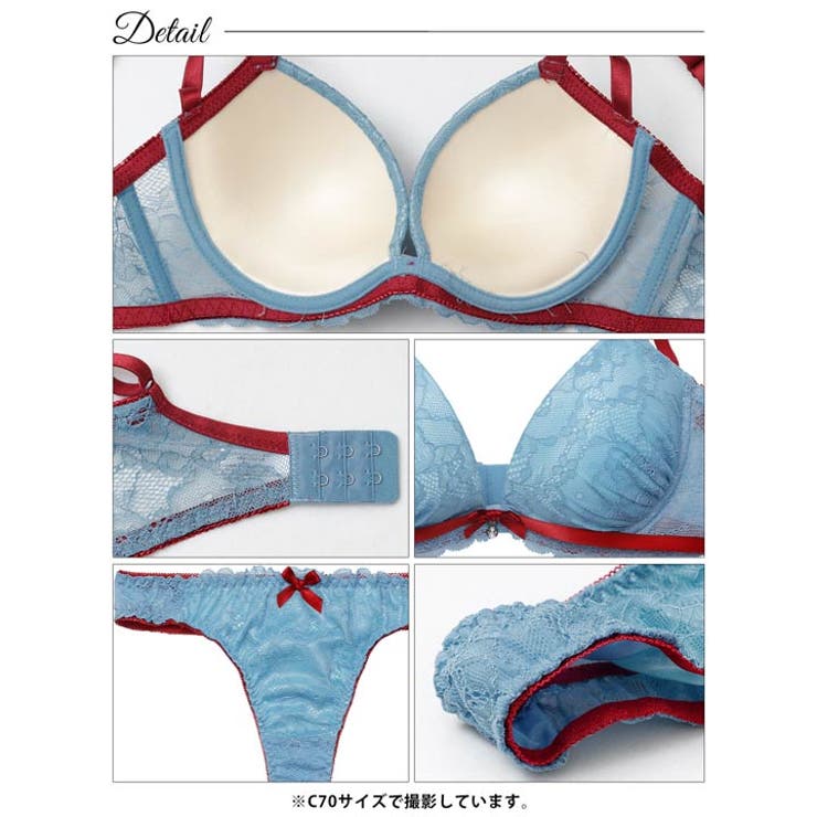 [EFサイズ]バイカラーリボンレース脇高ブラジャー&バック透けTバックショーツ | Dazzy | 詳細画像14 