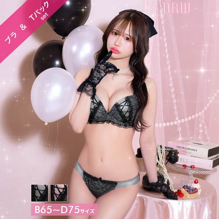 ダークガーリーレースアップブラジャー&Tバックショーツ | Dazzy | 詳細画像1 