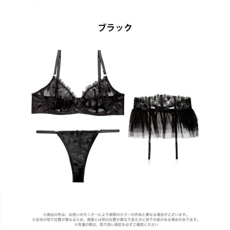 [3点セット]ノーブルシアーブルームブラジャー&Tバックショーツ&ガーターベルト | Dazzy | 詳細画像6 