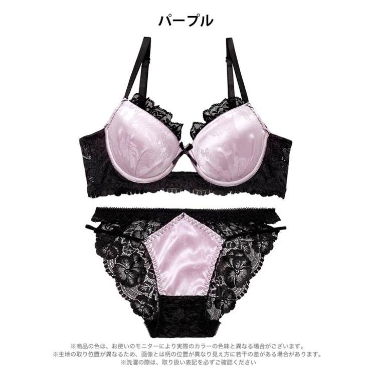 グロッシーサテンレース脇高ブラジャー&バック透けフルバックショーツ | Dazzy | 詳細画像10 