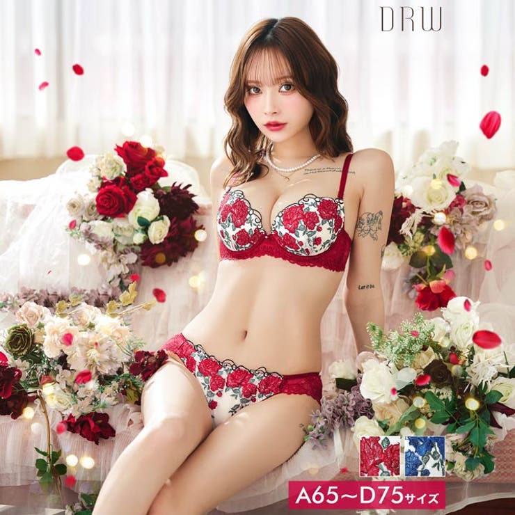 グラマラス ブライトフラワーブラジャー&バック透けフルバックショーツ | Dazzy | 詳細画像1 