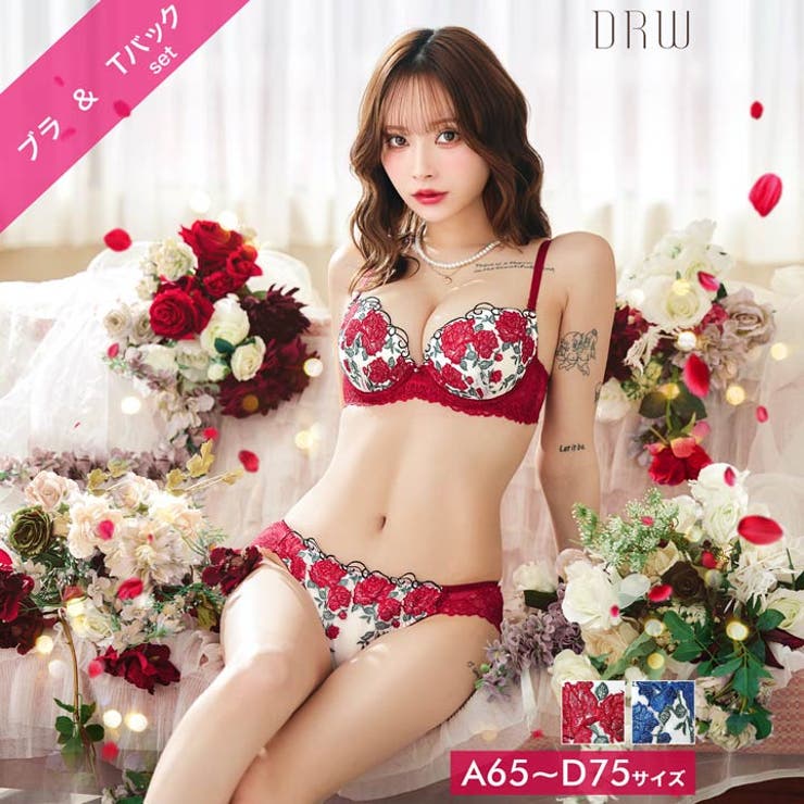 グラマラス ブライトフラワーブラジャー&バック透けTバックショーツ | Dazzy | 詳細画像1 